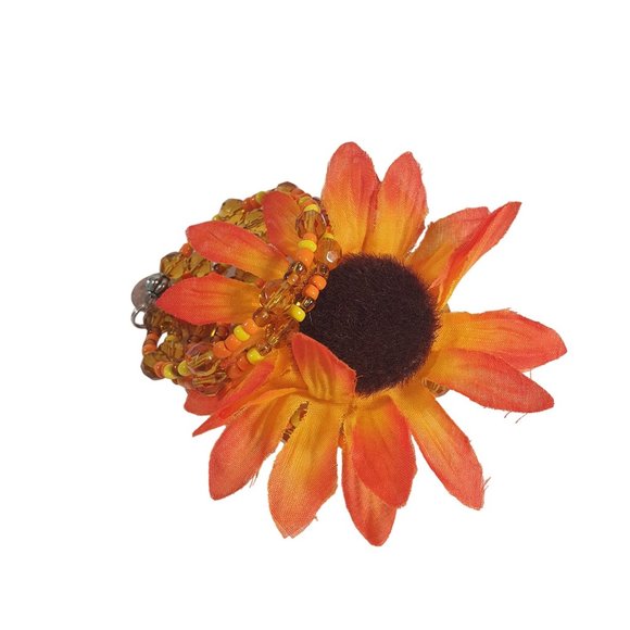 Orange Daisy Coil Wire Wrap Beaded Women Boho Floral Bracelet Fashion Jewelry - Picture 3 of 8